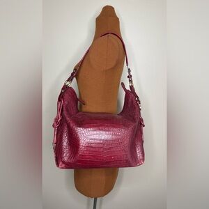 Brahmin Alden Leather Burgundy Red Croc-Embossed Shoulder Bag Zipper Top